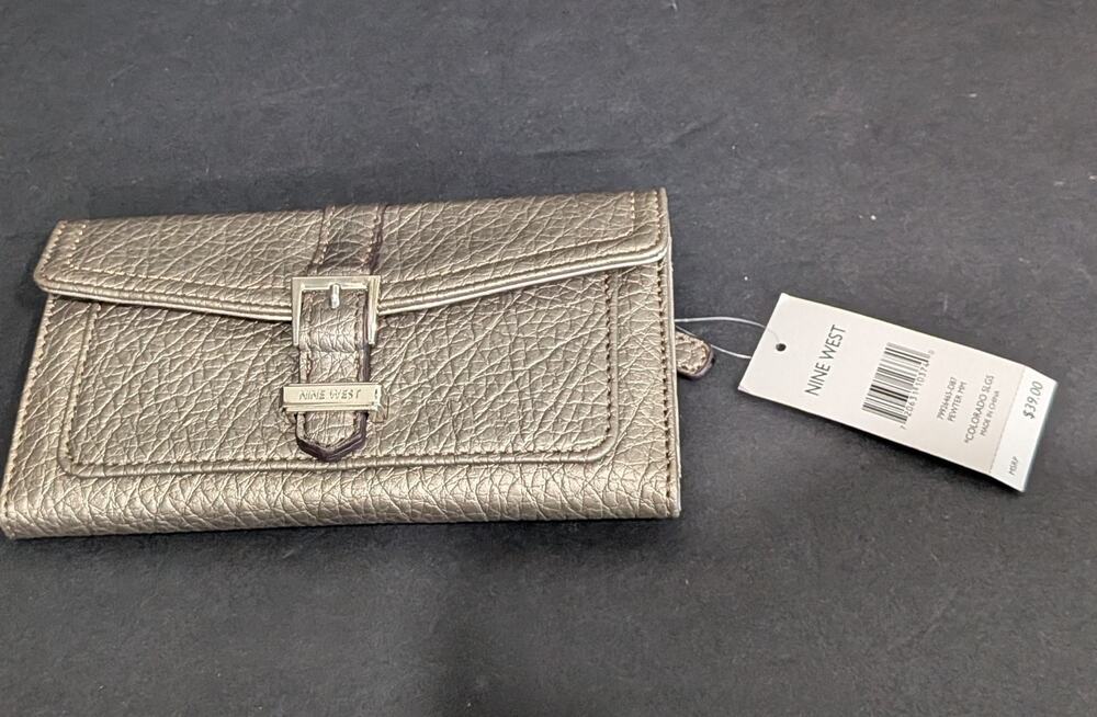 NWOT Nine West Colorado Tri-Fold Checkbook Secretary Wallet Pewter Metallic